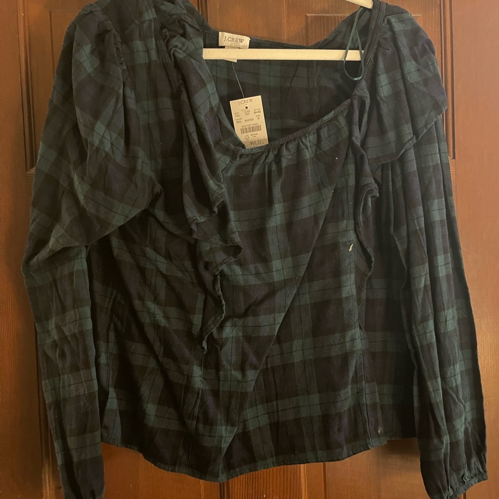 J. Crew Women's Plaid Blouse - Black and Blue